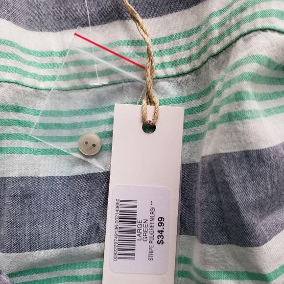 Natural Reflections Womens Large Green & Grey Striped Button-Down Shirt - Picture 2 of 5